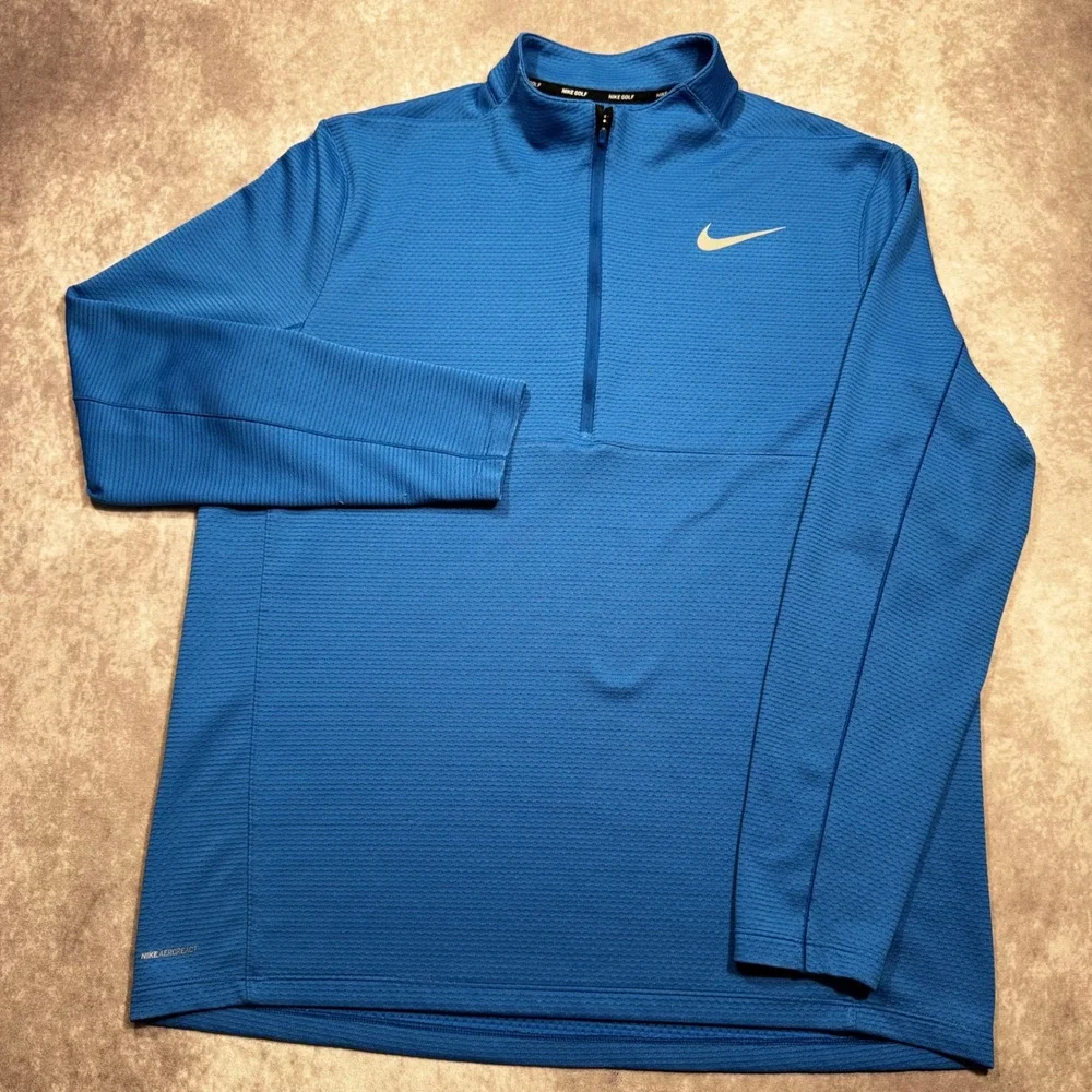 Nike Golf AeroReact Mens XL Blue Quarter Zip Pullover Long Sleeve Shirt 829